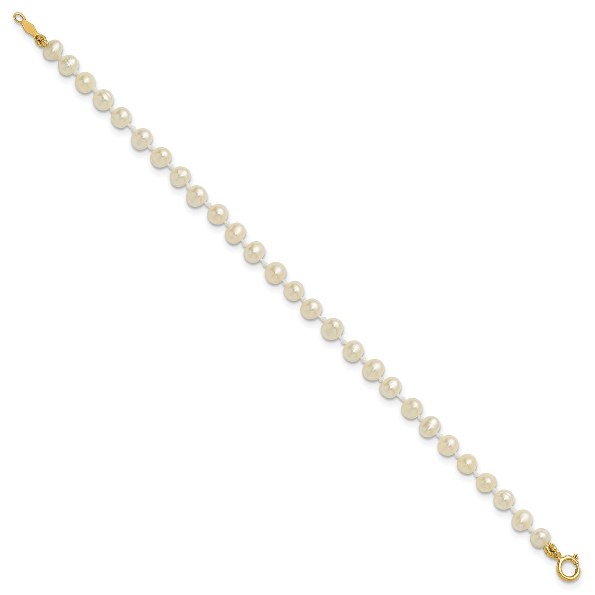 14k 3-4mm White Semi Round Freshwater Cultured Pearl Bracelet-XF450-4