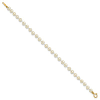 14k 3-4mm White Semi Round Freshwater Cultured Pearl Bracelet-XF450-4