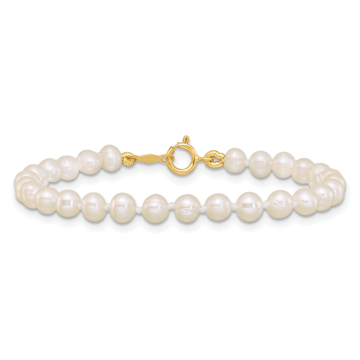 14k 3-4mm White Semi Round Freshwater Cultured Pearl Bracelet-XF450-5