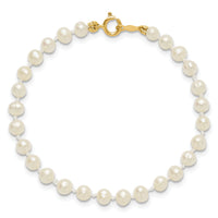 14k 3-4mm White Semi Round Freshwater Cultured Pearl Bracelet-XF450-4