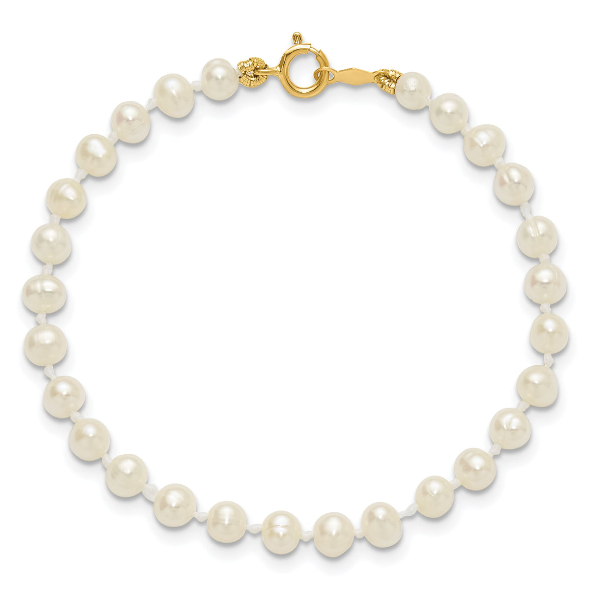 14k 3-4mm White Semi Round Freshwater Cultured Pearl Bracelet-XF450-5