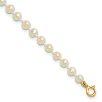 14k 3-4mm White Semi Round Freshwater Cultured Pearl Bracelet-XF450-5
