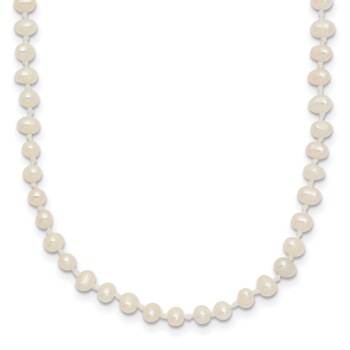 14k 3-4mm White Semi Round Freshwater Cultured Pearl Necklace-XF450-16