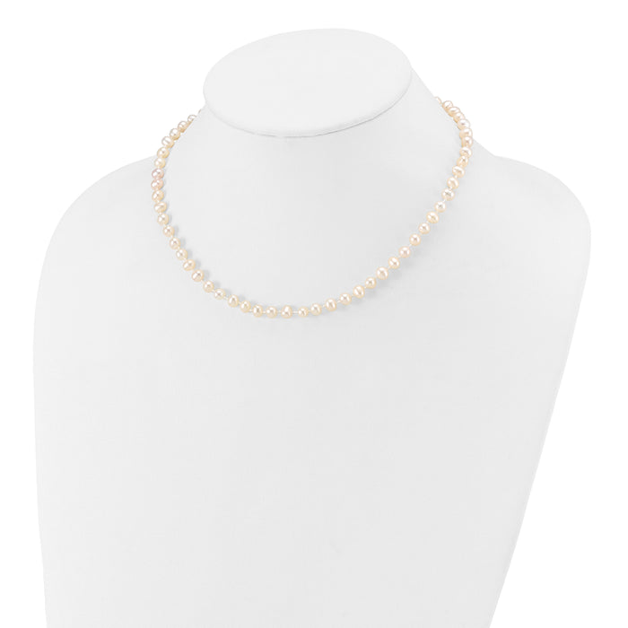 14k 4-5mm White Semi Round Freshwater Cultured Pearl Necklace-XF451-14