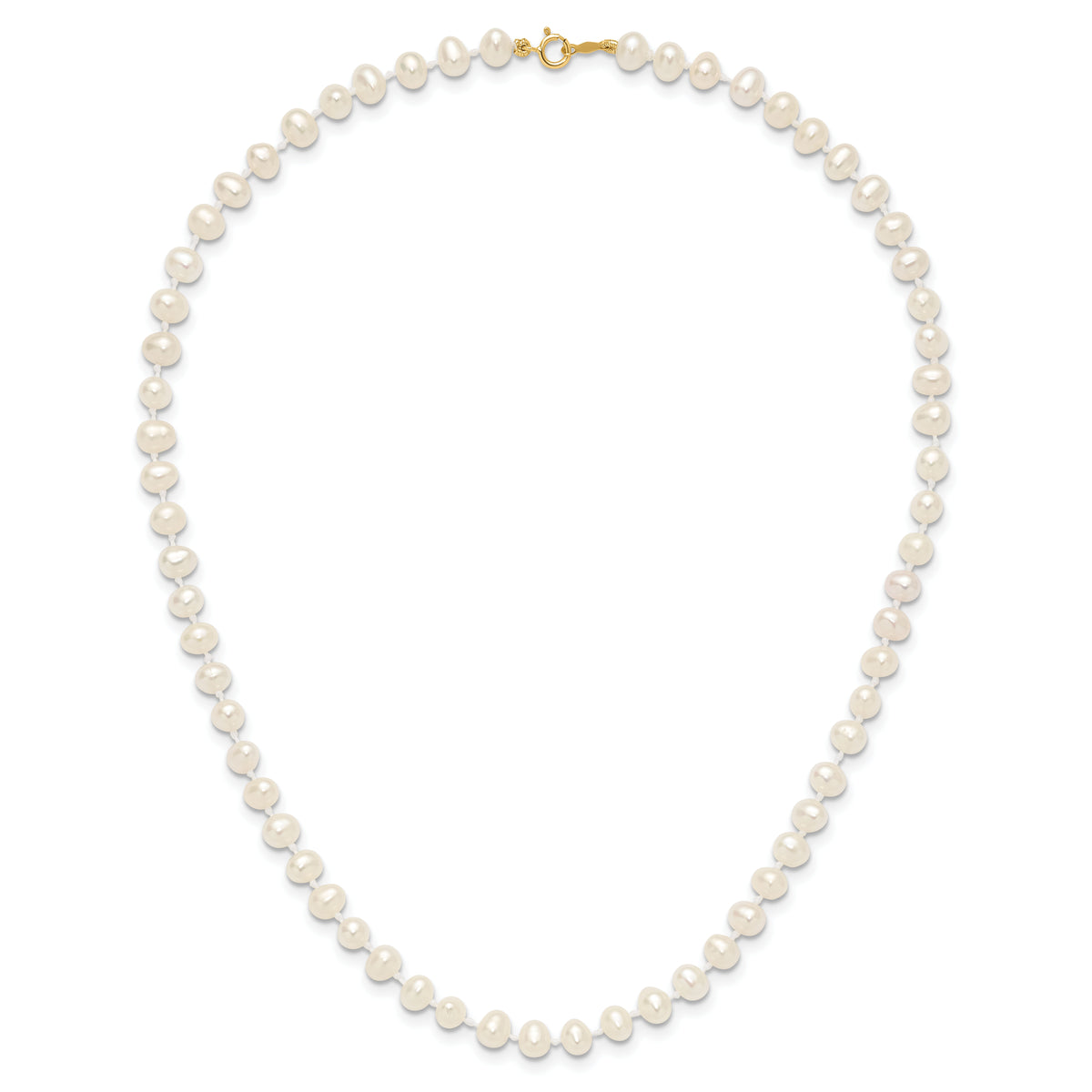 14k 4-5mm White Semi Round Freshwater Cultured Pearl Necklace-XF451-14