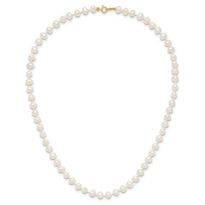 14k 4-5mm White Semi Round Freshwater Cultured Pearl Necklace-XF451-14