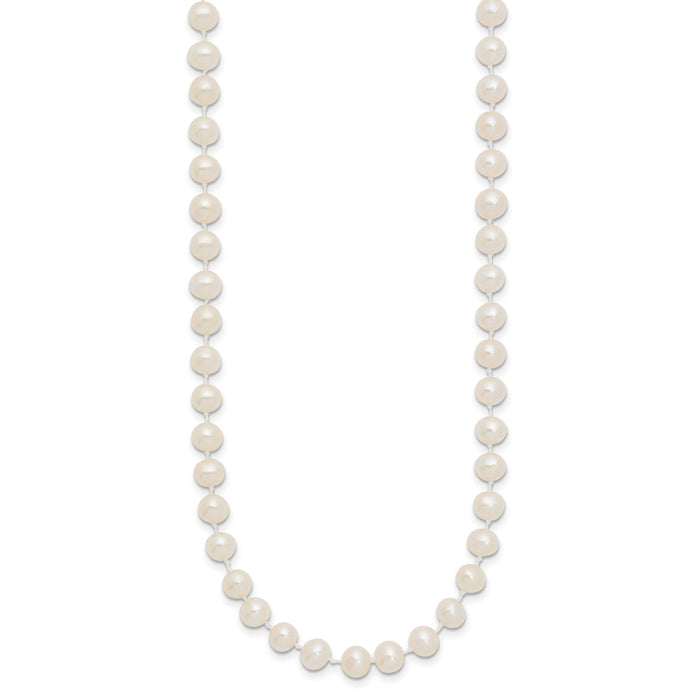 14k 5-6mm White Semi Round Freshwater Cultured Pearl Necklace-XF452-14