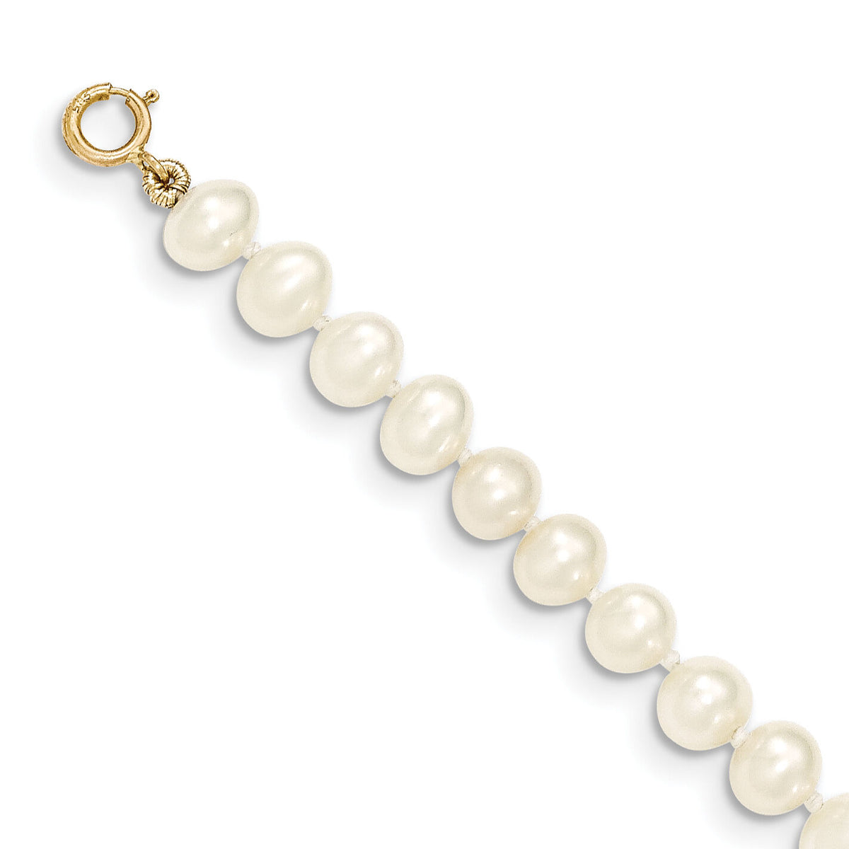 14k 5-6mm White Semi Round Freshwater Cultured Pearl Necklace-XF452-14