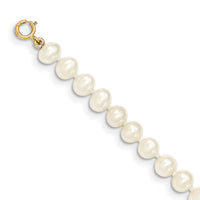 14k 5-6mm White Semi Round Freshwater Cultured Pearl Necklace-XF452-14
