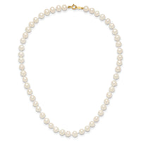14k 5-6mm White Semi Round Freshwater Cultured Pearl Necklace-XF452-12