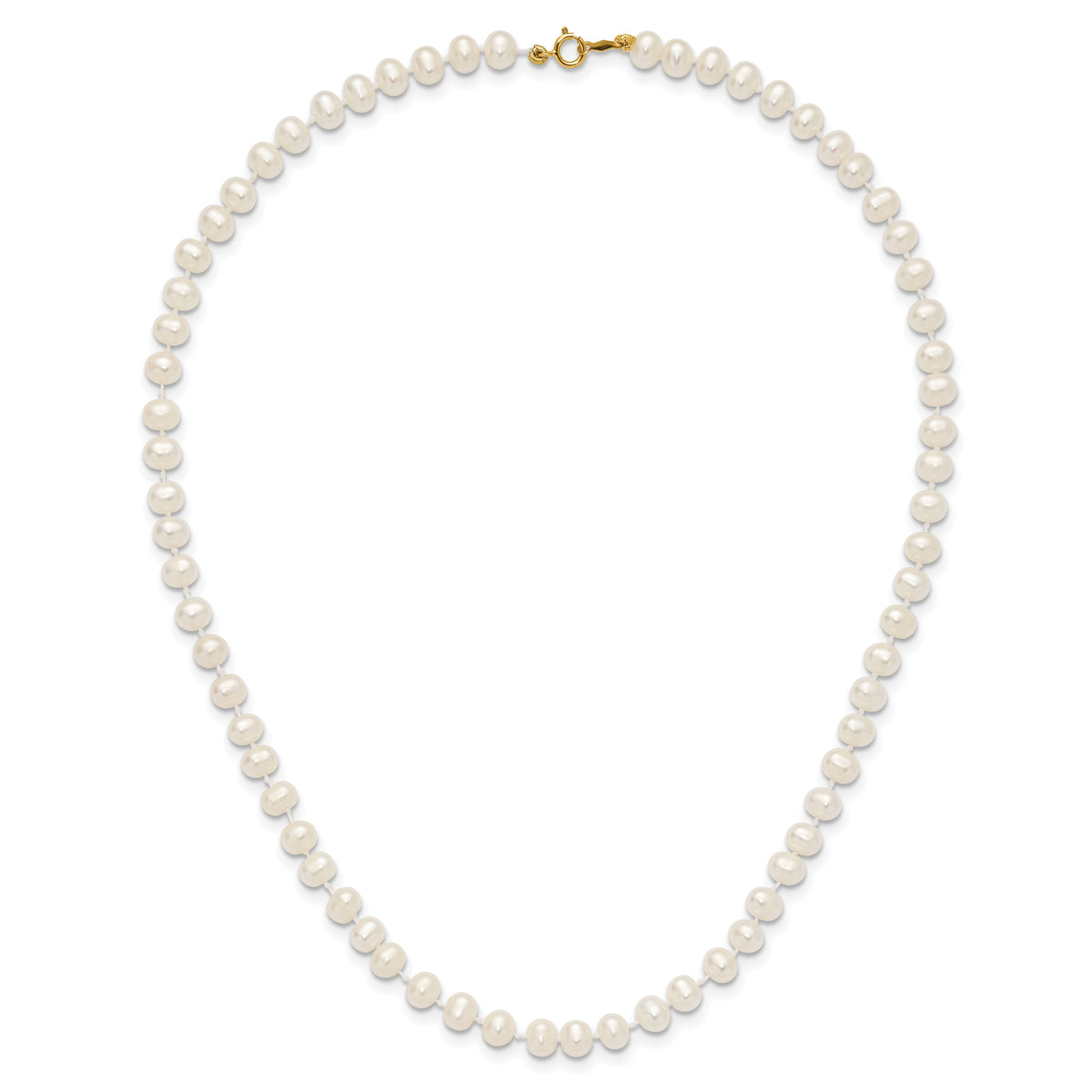 14k 5-6mm White Semi Round Freshwater Cultured Pearl Necklace-XF452-14