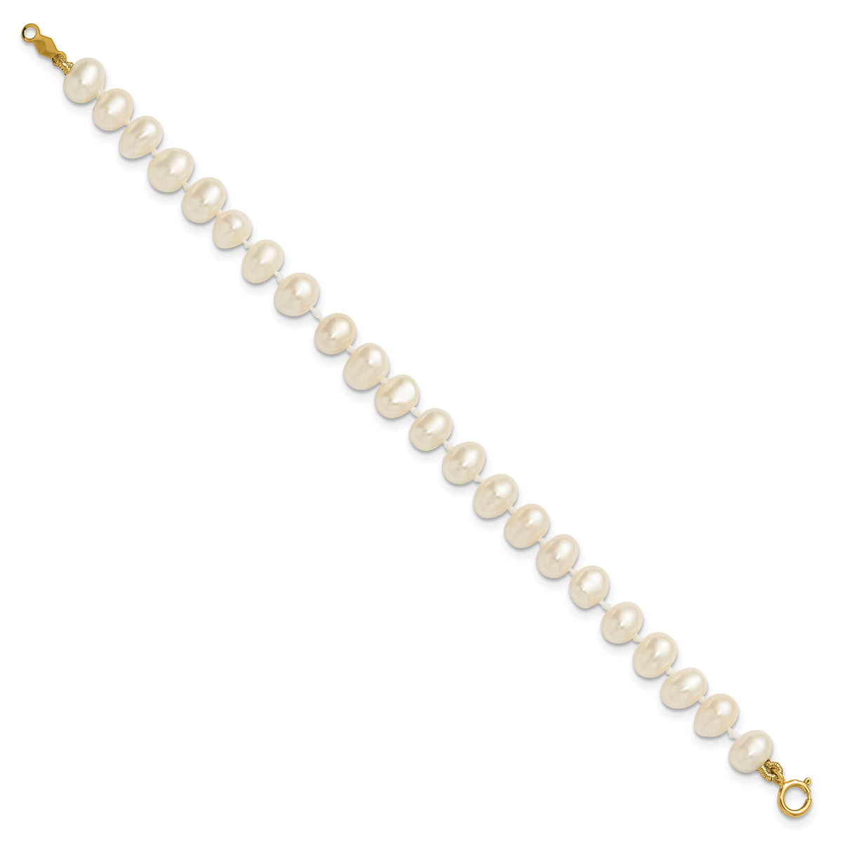 14k 5-6mm White Semi Round Freshwater Cultured Pearl Bracelet-XF452-5