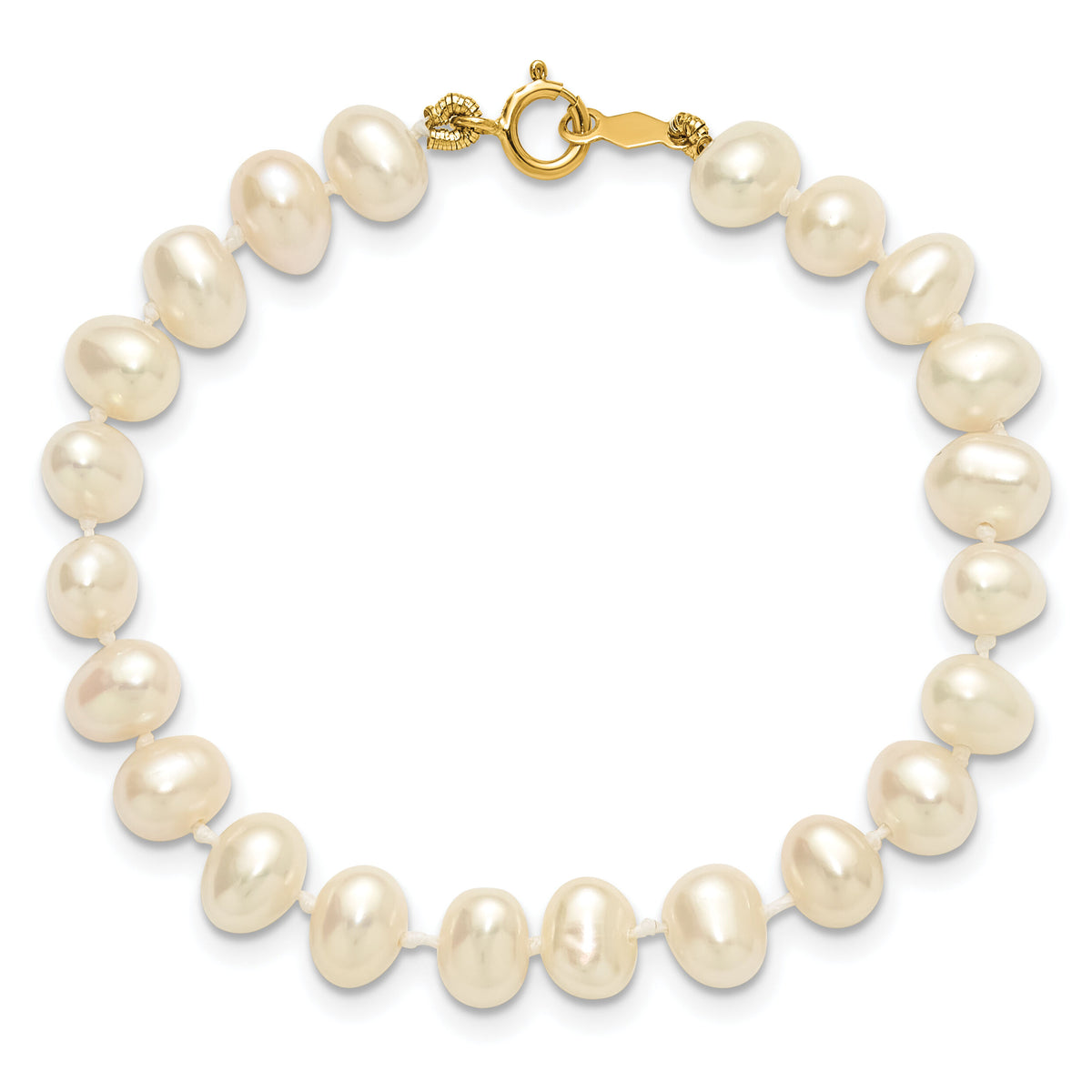 14k 5-6mm White Semi Round Freshwater Cultured Pearl Bracelet-XF452-5