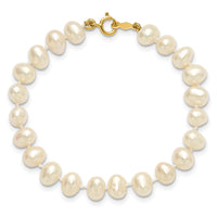 14k 5-6mm White Semi Round Freshwater Cultured Pearl Bracelet-XF452-5