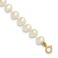 14k 5-6mm White Semi Round Freshwater Cultured Pearl Bracelet-XF452-5