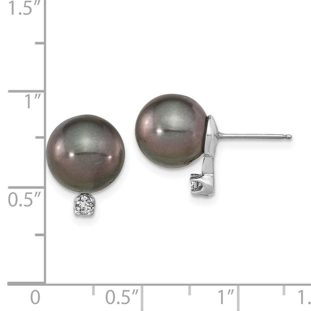 14k WG 9-10mm Rd Saltwater Cultured Tahitian Pearl .10ct Dia. Post Earring-XF458E
