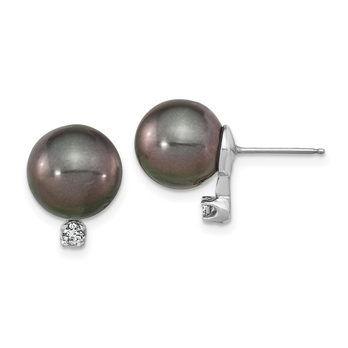 14k WG 9-10mm Rd Saltwater Cultured Tahitian Pearl .10ct Dia. Post Earring-XF458E