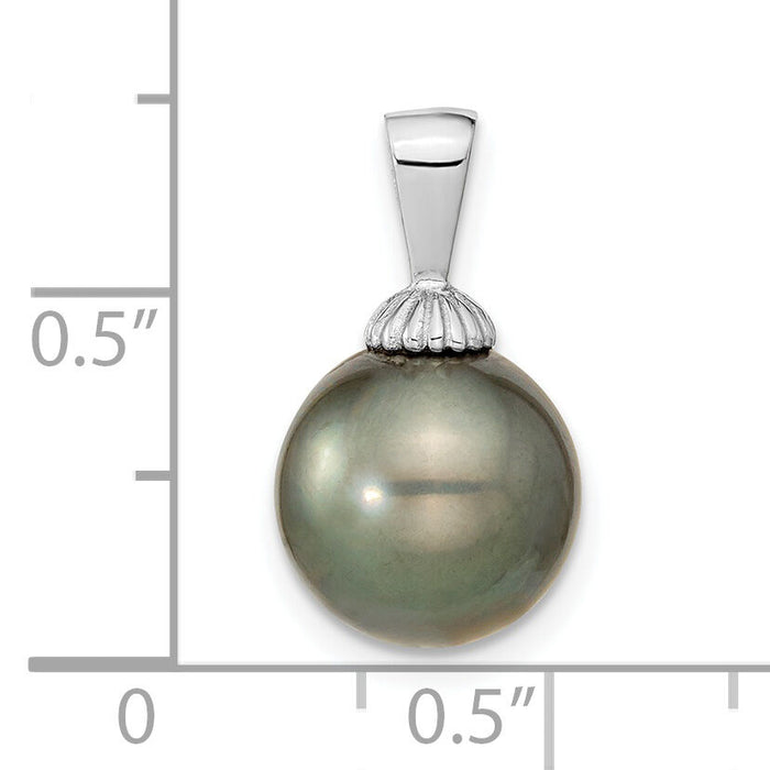 14k WG 10-11mm Black Round Saltwater Cultured Tahitian Pearl Pendant-XF460