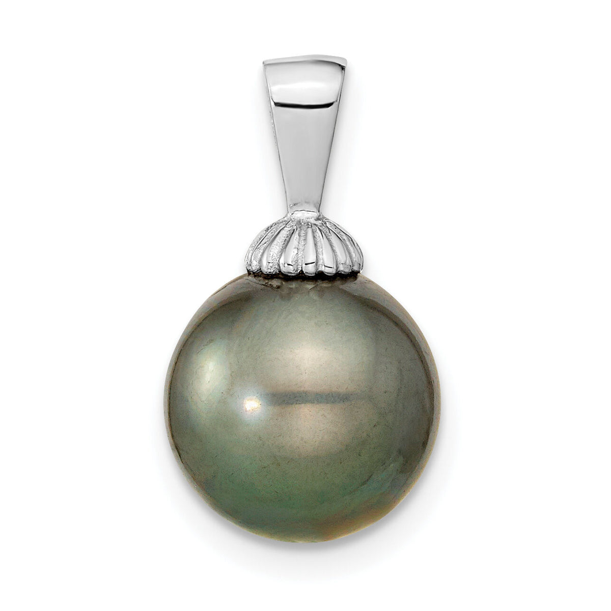 14k WG 10-11mm Black Round Saltwater Cultured Tahitian Pearl Pendant-XF460