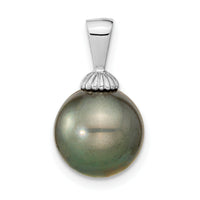 14k WG 10-11mm Black Round Saltwater Cultured Tahitian Pearl Pendant-XF460