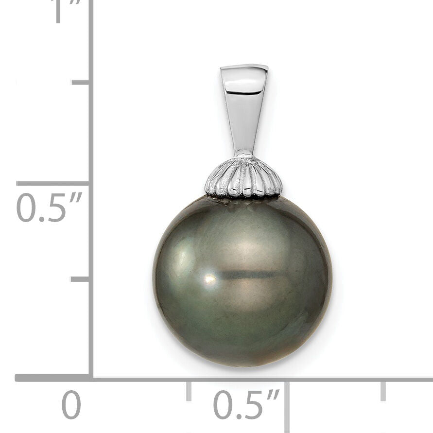 14k WG 11-12mm Black Round Saltwater Cultured Tahitian Pearl Pendant-XF461