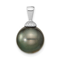 14k WG 11-12mm Black Round Saltwater Cultured Tahitian Pearl Pendant-XF461
