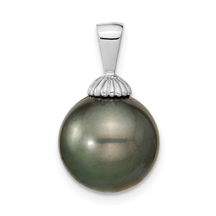 14k WG 11-12mm Black Round Saltwater Cultured Tahitian Pearl Pendant-XF461
