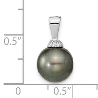14k WG 9-10mm Black Round Saltwater Cultured Tahitian Pearl Pendant-XF462