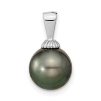 14k WG 9-10mm Black Round Saltwater Cultured Tahitian Pearl Pendant-XF462