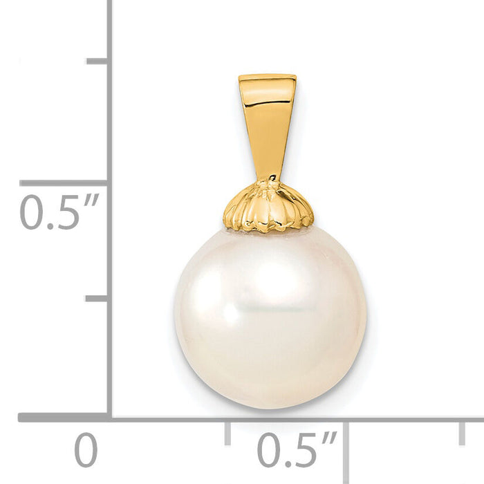 14k 10-11mm White Round Saltwater Cultured South Sea Pearl Pendant-XF465