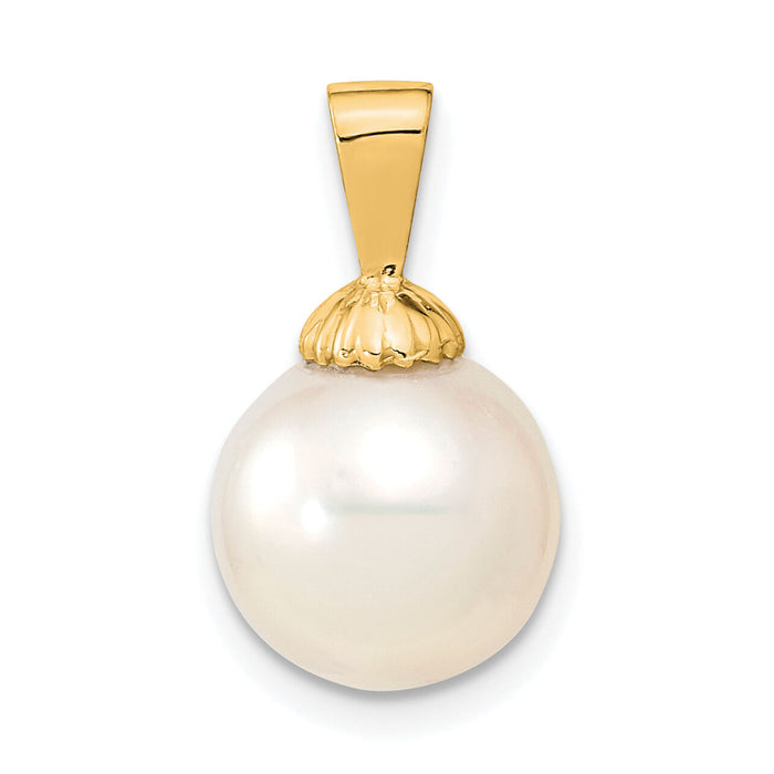 14k 10-11mm White Round Saltwater Cultured South Sea Pearl Pendant-XF465