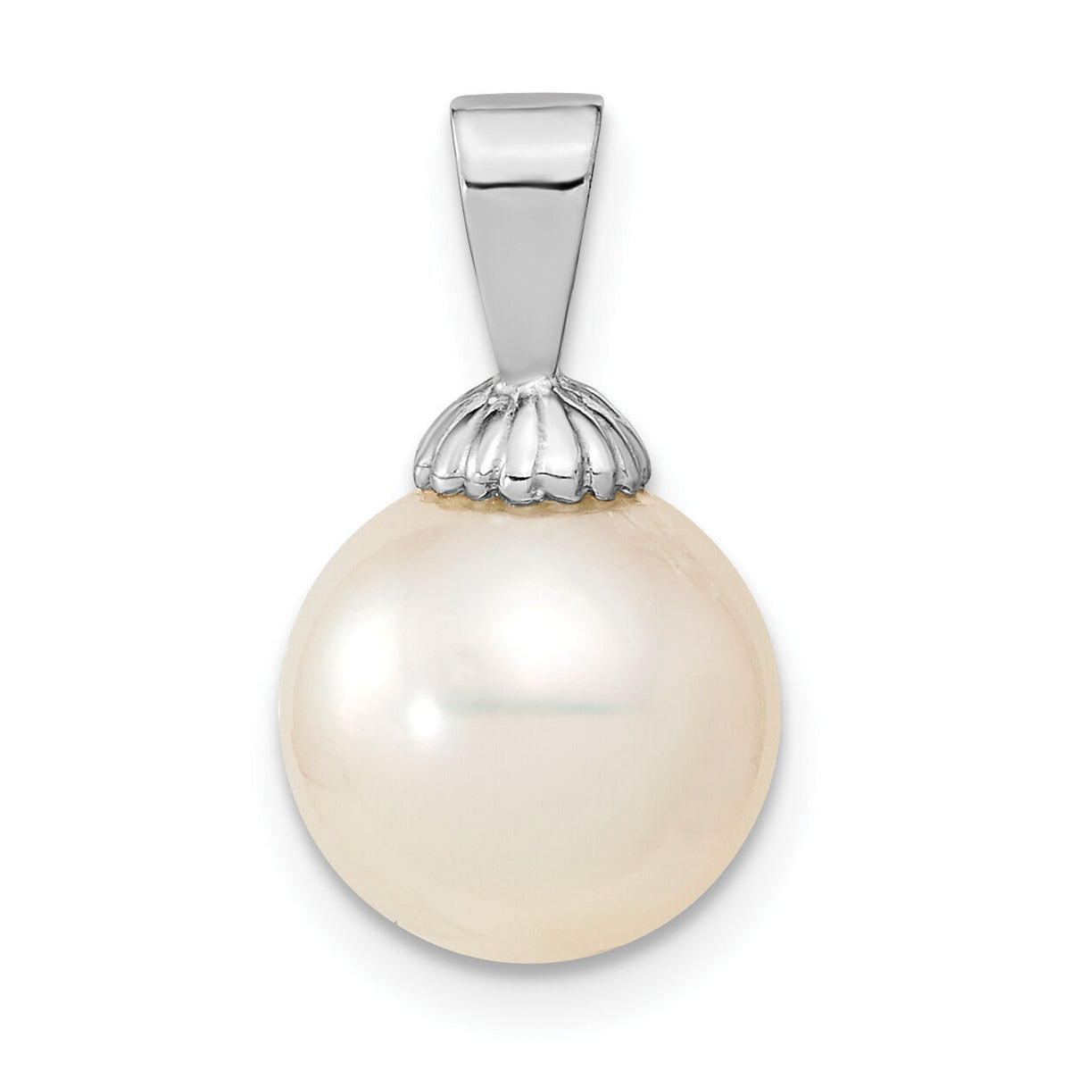 14K White Gold 10-11mm Round White Saltwater South Sea Pearl Pendant-XF465W