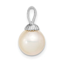 14K White Gold 9-10mm Round White Saltwater South Sea Pearl Pendant-XF466W