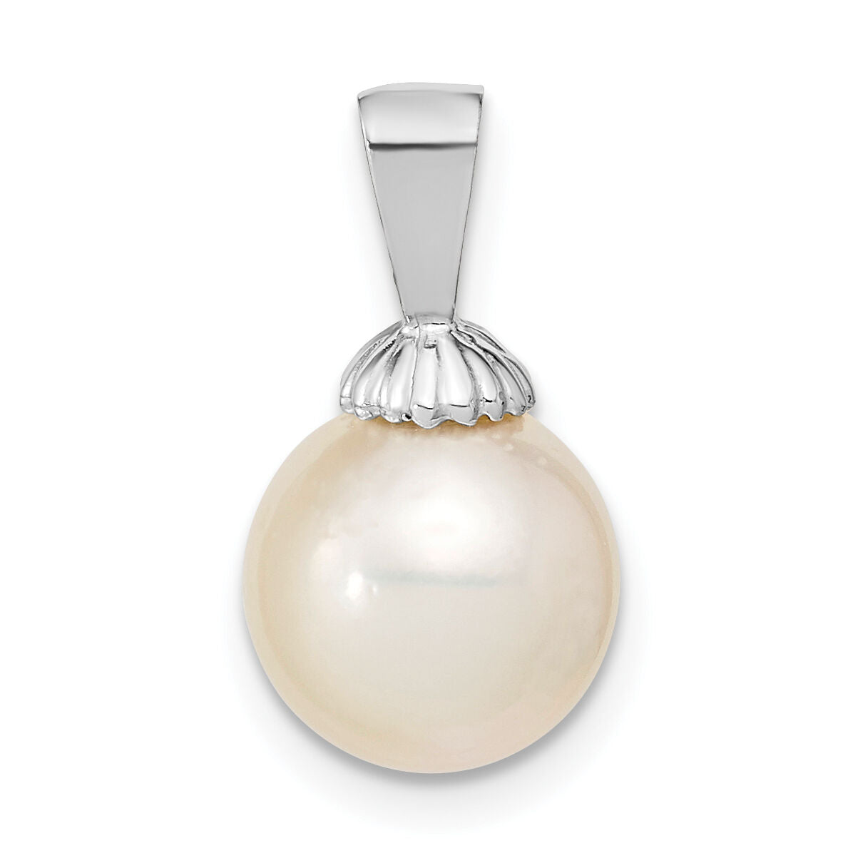 14K White Gold 9-10mm Round White Saltwater South Sea Pearl Pendant-XF466W