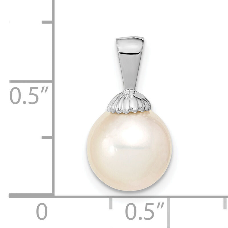 14K White Gold 9-10mm Round White Saltwater South Sea Pearl Pendant-XF466W