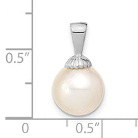 14K White Gold 9-10mm Round White Saltwater South Sea Pearl Pendant-XF466W
