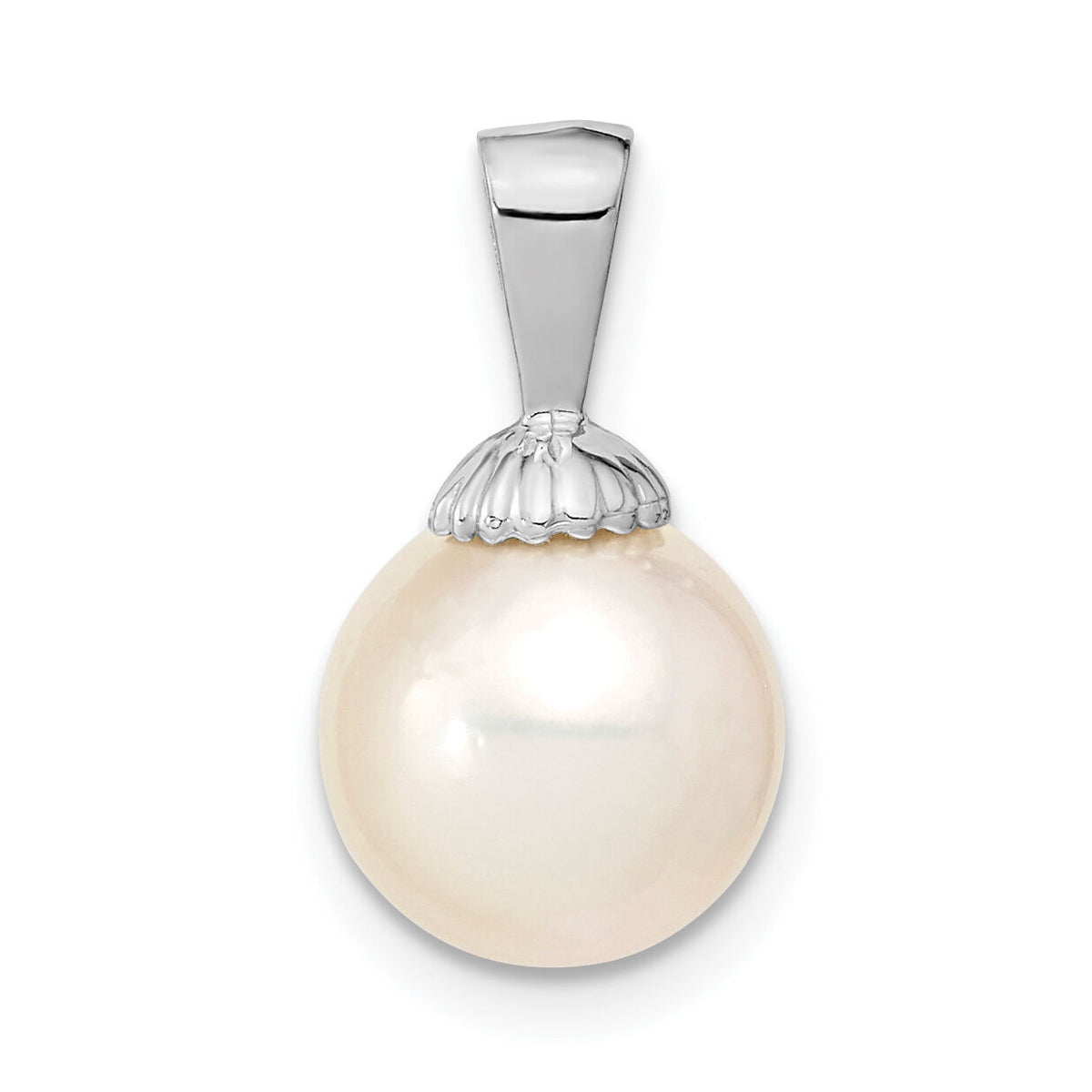 14K White Gold 9-10mm Round White Saltwater South Sea Pearl Pendant-XF466W