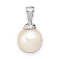 14K White Gold 9-10mm Round White Saltwater South Sea Pearl Pendant-XF466W