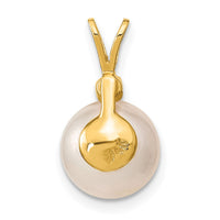 14k 9-10mm White Saltwater Cultured South Sea Pearl .05ct Diamond Pendant-XF467