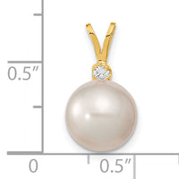 14k 9-10mm White Saltwater Cultured South Sea Pearl .05ct Diamond Pendant-XF467