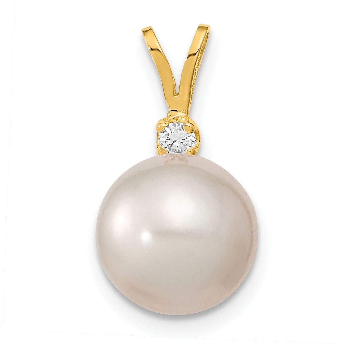 14k 9-10mm White Saltwater Cultured South Sea Pearl .05ct Diamond Pendant-XF467