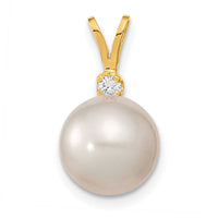 14k 9-10mm White Saltwater Cultured South Sea Pearl .05ct Diamond Pendant-XF467