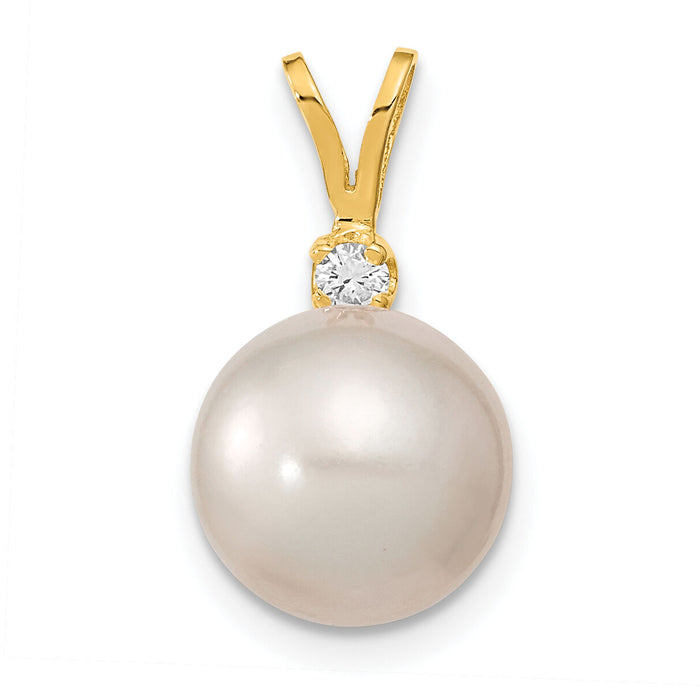 14k 9-10mm White Saltwater Cultured South Sea Pearl .05ct Diamond Pendant-XF467