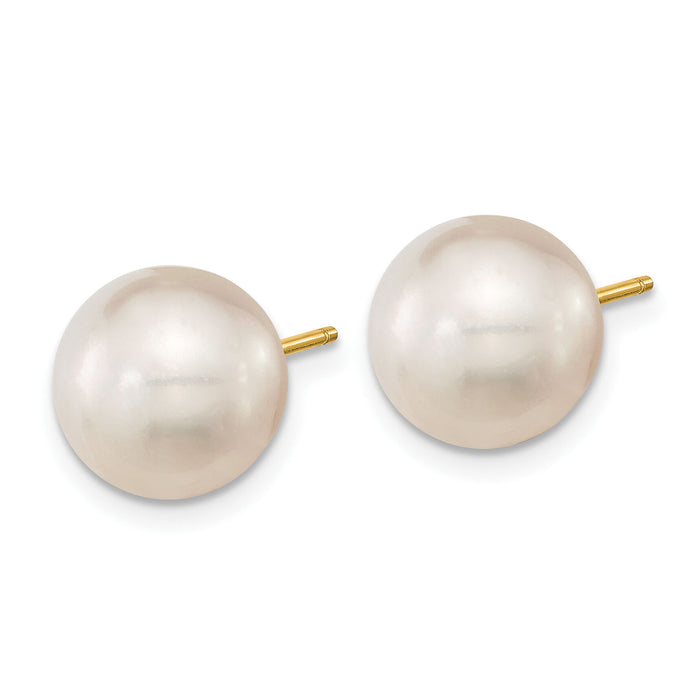 14k 10-11mm White Round Saltwater Cultured South Sea Pearl Post Earrings-XF469E