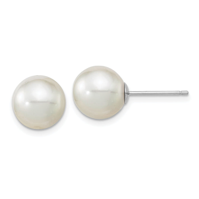 14K White Gold 10-11mm Round White Saltwater South Sea Pearl Earrings-XF469WE