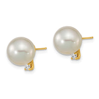 14k 9-10mm White Saltwater Cultured South Sea Pearl .10ct Dia Earrings-XF470E