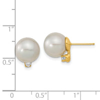 14k 9-10mm White Saltwater Cultured South Sea Pearl .10ct Dia Earrings-XF470E