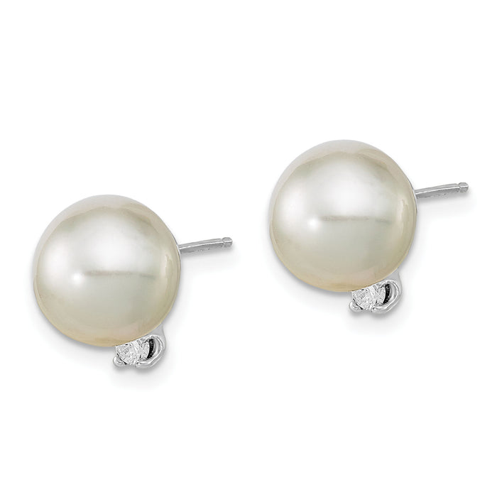 14KW 9-10mm Round White Saltwater South Sea Pearl and Diamond Earrings-XF470WE