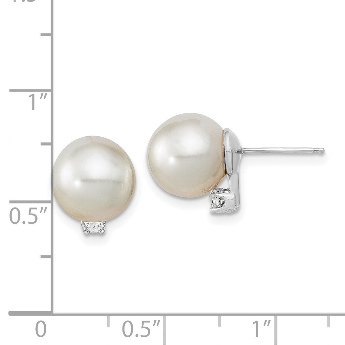 14KW 9-10mm Round White Saltwater South Sea Pearl and Diamond Earrings-XF470WE