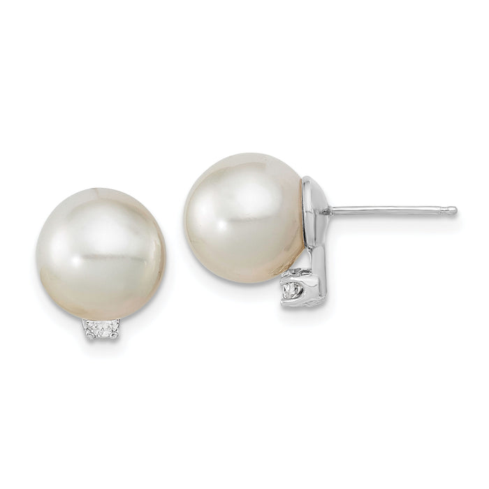 14KW 9-10mm Round White Saltwater South Sea Pearl and Diamond Earrings-XF470WE